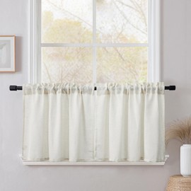 CUCRAF Kitchen Curtains True Linen 2 Panels W 26 X L 24 Light Beige Short Lightweight Rod Pocket Small Window Cafe Curtain for Bedroom Living Room