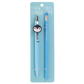 Stands Out, Supplying Outstanding Gifts Penguin Animal Pen and Pencil Set Kids Charm Topper School Stationary Kits Gift