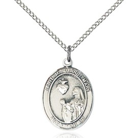 Bonyak Jewelry Saint Medal Collection Sterling Silver St. Margaret Mary Alacoque Pendant 3/4 x 1/2 inches with 18 inch Sterling Silver Curb Chain