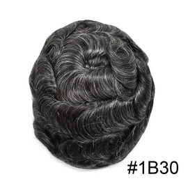 LYRICAL HAIR Men's Hair Replacement System - Full Poly Thin Skin Toupee, All PU Hairpiece for Men - Human Hair Piece, Grey, White, Black, Brown, Blonde (8x10, #1B30 1B+30% Synthetic Grey)