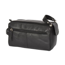 Leather Laundry Bag Shaving Kit Toiletries Cosmetic Travel Bag Weekend Bag HLG971 Black, black, Toiletry bag