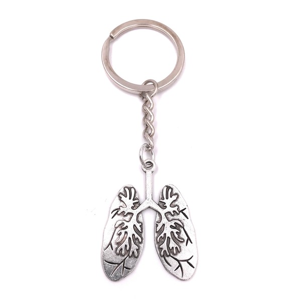 H-Customs Lungs Breathing Smoker Key Ring Pendant Silver Metal