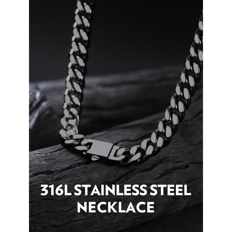Bandmax Mens 9MM Chunky Chain Necklace 24 Inches Black Miami