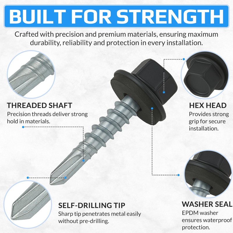 4.8mm x 35mm Roofing Bolts, Hex Head Self Drilling Multicoloured