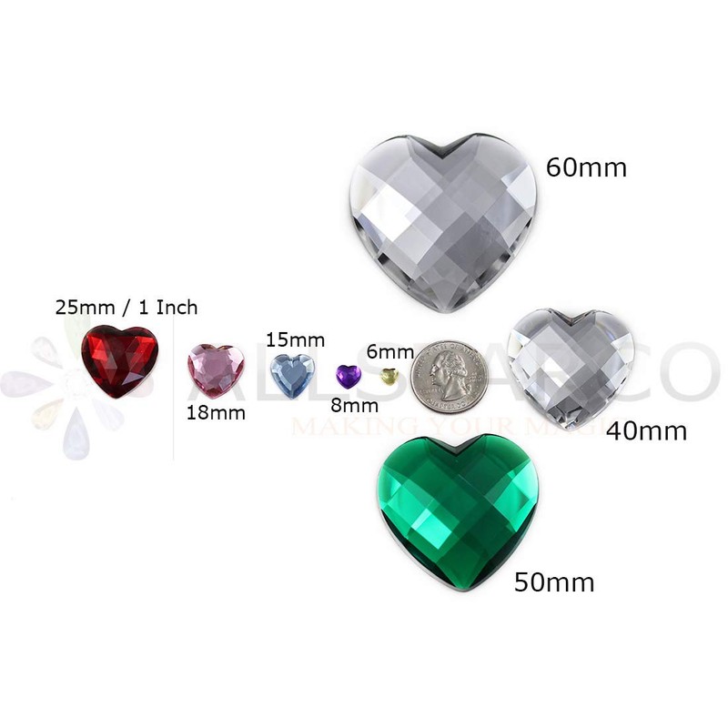 18mm Red Ruby H103 Flat Back Heart Acrylic Rhinestones Plastic