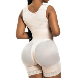 BLING SHAPERS T942BF Stage 2 Fajas Colombianas Post Surgery Compression Garment Tummy Tuck with Bra for Guitar Body Shapes, Beige, Small