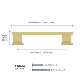 Rergy 10 Pack Cabinet Handles, 3-3/4inch Hole Center Pulls, Gold Kitchen Drawer Pulls and Knobs, Square Hardware for Kitchen Bathroom Dresser