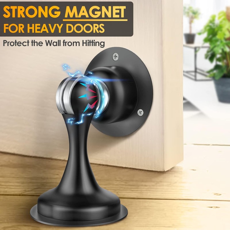 Black Magnetic Stainless Steel Door Stopper – Wall & Floor
