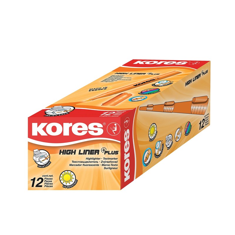 Kores - High Liner Plus: Orange Fluorescent Highlighter Pens, Chisel
