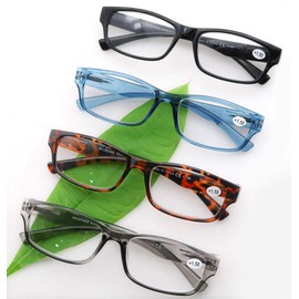 Juego de gafas de lectura de colores mezclados con bisagras de resorte de calidad vintage confort para hombres y mujeres, Paquete de 4 colores variados., M
