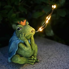 hvfun Solar Garden Frog Prince Statue Outdoor Decor, Birthday Gifts for Women Mom Grandma Senior Elder, Frog Ornament for Balcony, Garden, Patio, Yard, Lawn