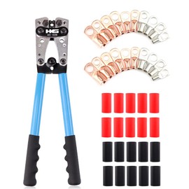 HKS Battery Cable Lug Crimping Tool 10-1 AWG with 20 Pcs Copper Ring Terminals & 20 Pcs 3:1 Ratio Adhesive Lined Heat Shrink Tubings - Marine Grade Shrink Wrap