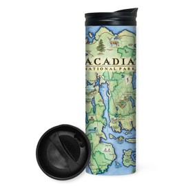 Xplorer Maps Acadia National Park Map 16 Oz Travel Drinkware with Spill-Resistant Lid - Stainless Steel Vacuum Insulated Coffee Tumbler