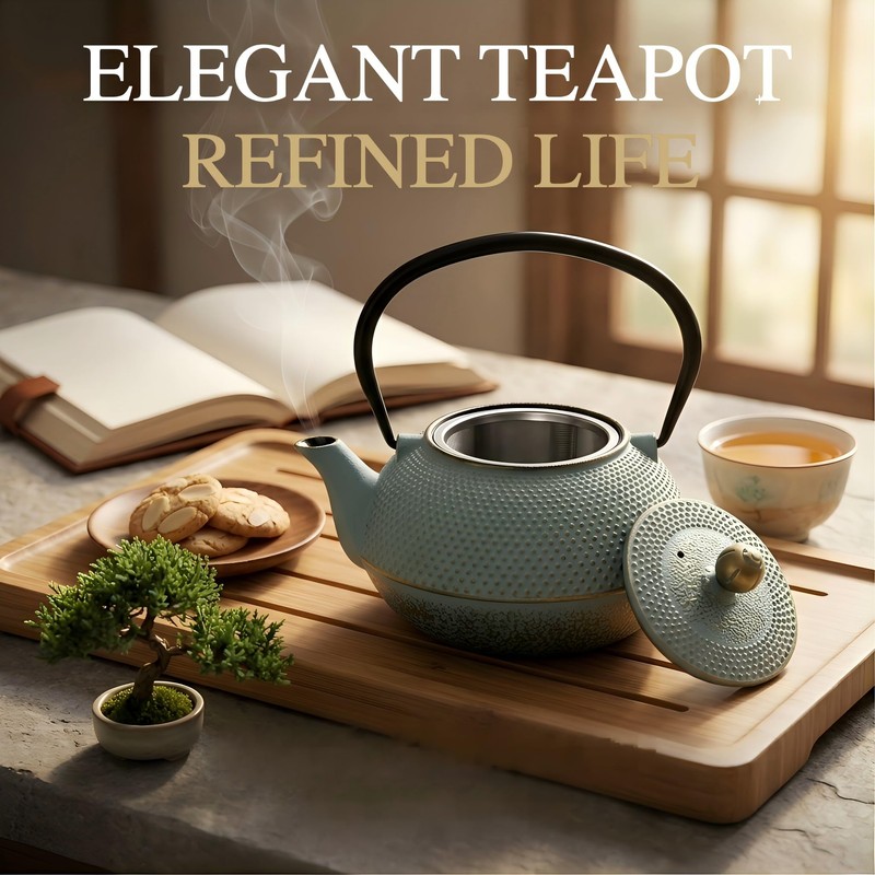 SECHUDO 30.4oz Small Cast Iron Teapot, Tea Kettle for Stovetop