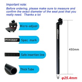 UPANBIKE Bike Seat Post Aluminum Alloy Extra Long 17.7inch(450mm) Replacement Bicycle Seatpost φ 25.4 27.2 28.6 30.4 30.9 31.6mm(28.6mm)