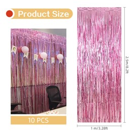10 Pack Pink Foil Fringe Curtain Backdrop, 3.2ft x 8.2ft Metallic Tinsel Foil Fringe Curtains, Tinsel Backdrop Streamers for Birthday Curtain Party Decoration Wedding Christmas Decoration (Pink)