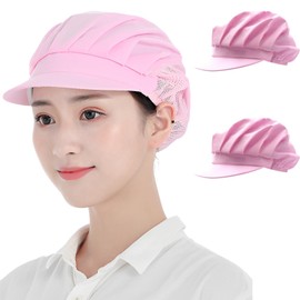 [fogman] Sanitary Cap Hat with Brim Hygiene Hat Cooking Hat Food Factory Kitchen Commercial Set of 2, pink half mesh