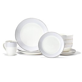 Elle Collection 16-Piece Porcelain Dinnerware Set, Charlotte, White