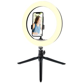 Monster 12” LED Ring Light Smartphone Mount, for Live Steaming, TikTok, Instagram, 10 Brightness Settings/3 Multi-White Modes, Tripod Included/Flexible Gooseneck Mount, USB-Powered with 6ft Cable
