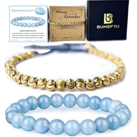 BUNSFYU Tibetan Copper Bead Bracelet - Aquamarine Bracelet - Good Luck Bracelets for Women - Healing Crystal Protection - Buddhist Bracelet (Aquamarine)