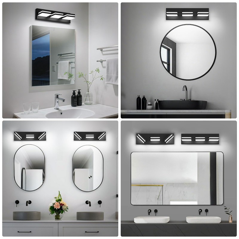 JZEKVN Modern LED Bathroom Lights Fixtures(3-Light),Metal Black Acrylic Wall Lighting,Vanity