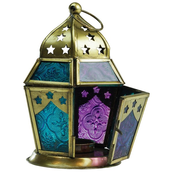 In the Breeze 9210 —Teal & Purple Hex Tealight Lantern