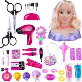 Kids Hairdressing Makeup Doll Head - 34 PCS Doll Head Toy for Hair Styling for Kid, Kid Play Makeup and Hair Dressing Heads Toy Set, Christmas and Birthday Gift, Styling Head Doll Sets for Girls