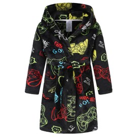 HDOBHIO Boys Girls Robe Soft Fleece Bathrobe for Kids Black GamePad 9-12 Years