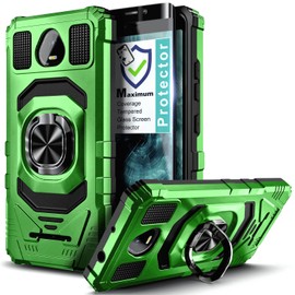 WDHD Designed for Schok Volt SV55 Case with Screen Protector [Tempered Glass], Protective Shockproof [Military-Grade] Cover with Ring Holder Kickstand (Green)