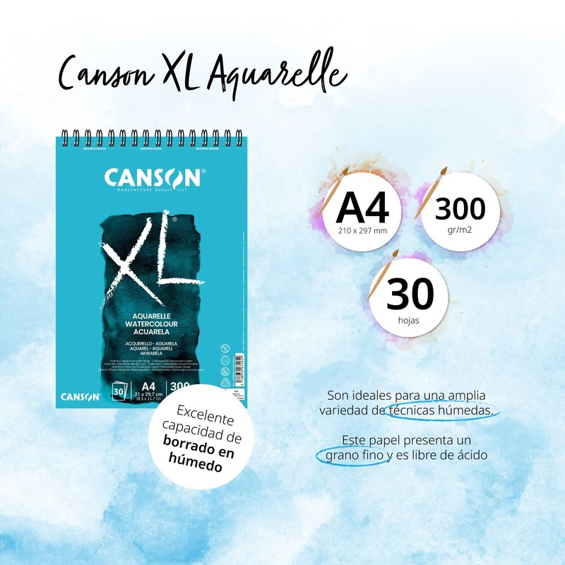 Canson XL Aquarelle A4 Pack with 30 Sheets, Watercolour 12