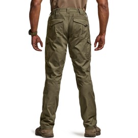 CQR Men's Flex Ripstop Tactical Pants, Water Resistant Stretch Cargo Pants, Lightweight EDC Hiking Work Pants, Breacher Soil Green, 36W/32L