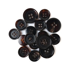 ButtonMode Buffalo Horn Suit Buttons 16pc Set: 4x20mm (3/4 Inch) Front, 12x15mm (5/8 Inch) Sleeves & Pants, Brown Horn