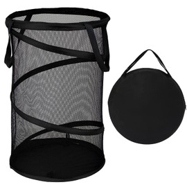 BATTOO Collapsible Laundry Basket Foldable Mesh Pop Up Hamper with Handles for Laundry Room, Bathroom, Kids Room, College Dorm, Travel, Storage Organizer Black
