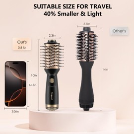 4 in 1 Travel Dual Voltage Hair Dryer Brush, Mini Auto Blow Dryer Brush in one, 2 Inch Hot Air Brush and Styler for Home & Salon, 3 Heat Settings with EU&UK Plug (Gold)