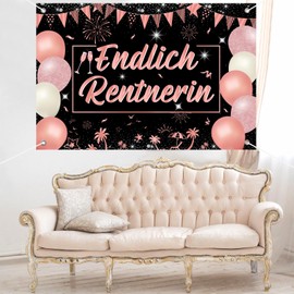 Sursurprise Finally Pensioner Decoration for Women, Black, Rose Gold, Finally Retiree, Background Banner 150 x 100 cm, Retirement Pensioner Colleague Farewell Party Gift, Retirement Hanging Decoration