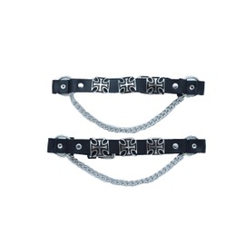 TrendyFashionJewelry Men Biker Western Style Boot Bracelets Faux Leather Pair Straps Silver Metal Chain Big Cross Shoe Charms (Black)