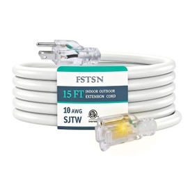 Extension Cords 10/3 Gauge Outdoor/Indoor SJTW 10 AWG 3 Prong Heavy Duty Power Cable 15A 125V 1875W for Lawn, Garden, Appliances, ETL Listed (White, 15FT)