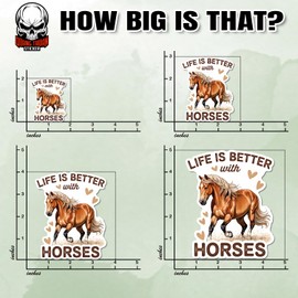 Life is Better with Horses Sticker Retro Floral Horse Riding Waterproof Vinyl Sticker for Water Bottle Hard Hat Helmet Car Bumper Laptop