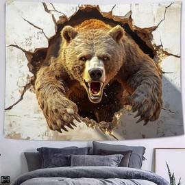 LATETOMT 80x60in Bear Tapestry Brown Bear Wall Hanging Creative Animal Decorative Wall Hanging for Kids Bedroom Living Room Dorm Party Wall Decor LTMTADJ1175