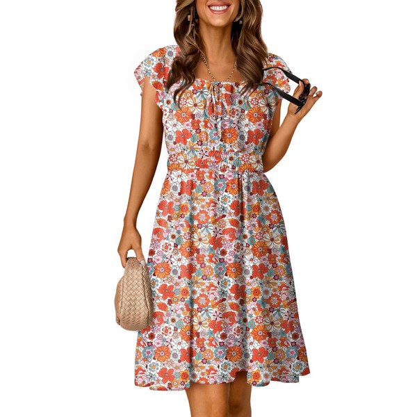 Dokotoo Spring Dresses for Women 2025 Boho Smocked Drawstring Knot