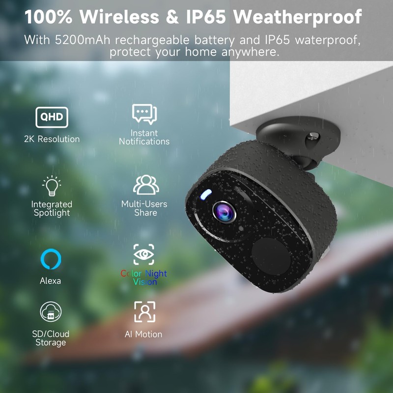 4PCs 2K Security Camera Wireless Outdoor, Surveillance Indoor Home Camera,