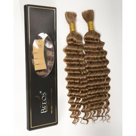 BEEOS Human Braiding Hair for Boho Braids 100g 20 Inch, Color 27 Honey Blonde Boho Braids Human Hair Bulk for Braiding Knotless, Bohemian Deep Wave 2 Bundles Per Pack