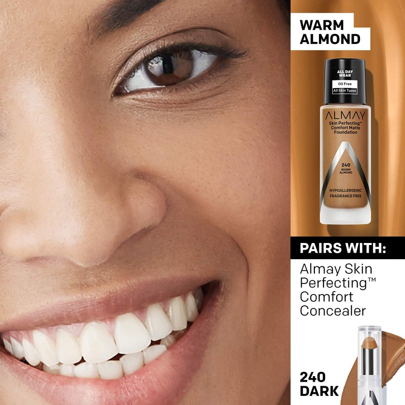 Almay Skin Perfecting Comfort Matte Foundation Liquid Makeup, Hypoallergenic, Cruelty-
