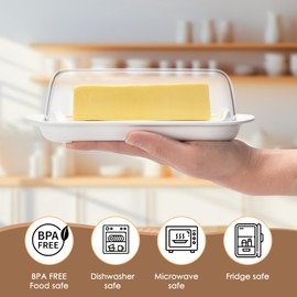 Butter Dish with Clear Lid, Butter Keeper for Countertop, Airtight Butter Dish, Plastic Butter Keeper Tray for West/ East Coast Butter, Dishwasher Safe(White)