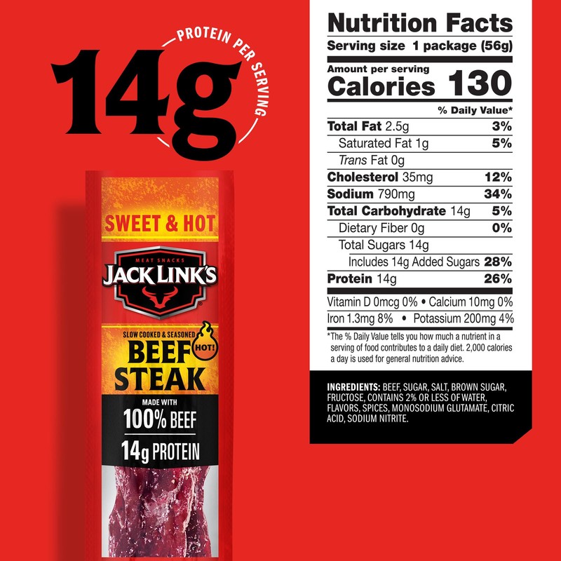Jack Link's Beef Steak, Sweet & Hot - Protein Snacks,