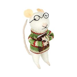 Heaven Sends Wool Mouse in Jumper and Glasses Christmas Decorations