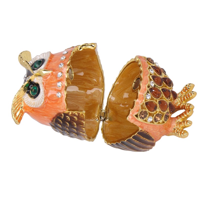 Owl Trinket Box Cute Appearance Brown Metal Jewelry Box for