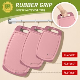 3 Packs Plastic Cutting Board Set with Non Slip Edges and Over Sink Nice Solid Thick Juice Groove Chopping Board Extra Large Big Small Best Oversized Kitchen Counter Organic Vegetable Meat BBQ Kit