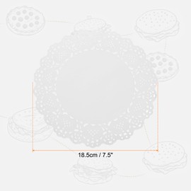 sourcing map 150pcs Lace Paper Doilies 7.5 Inch White Round Disposable Decorative Paper Placemats Hollow Flower Absorbing Papers for Cakes Desserts Food Decoration Wedding Birthday