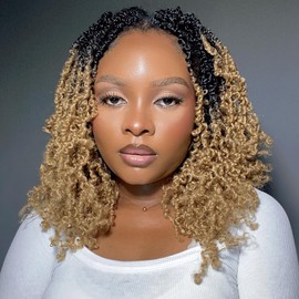 Toyotress Yanky Twist Crochet Hair - 12 Inch 8 Packs (30 Strands/Pcs) Fluffy Spring Mini Twist Short Bob Passion Twist, Ombre Blonde Pre-Looped Crochet Braids Braiding Hair (12 Inch, OT27-8P)